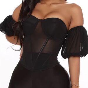 Black Mesh See Thru Corset Bustier
